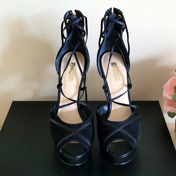 Guess by Marciano Shoes - Black leather suede strappy Heels